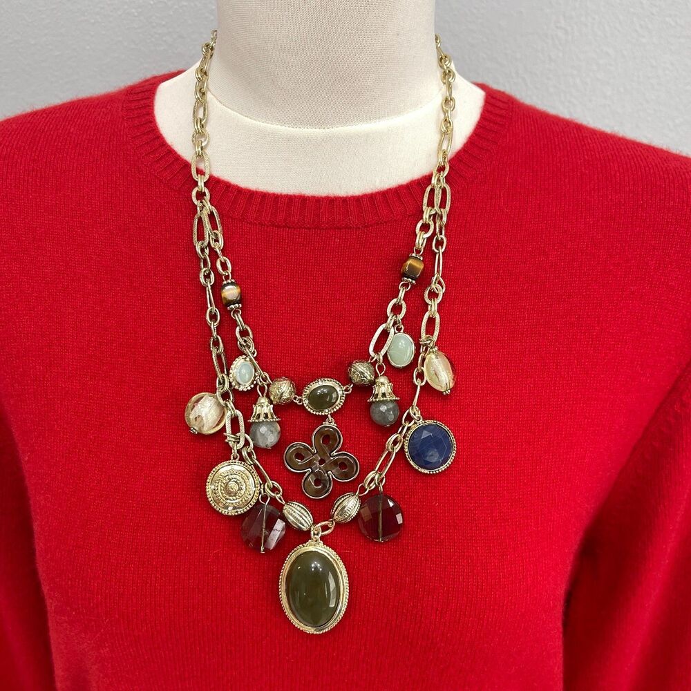 Chico's Gold-tone Green Blue Brown Links Chain Fashion‎ Necklace